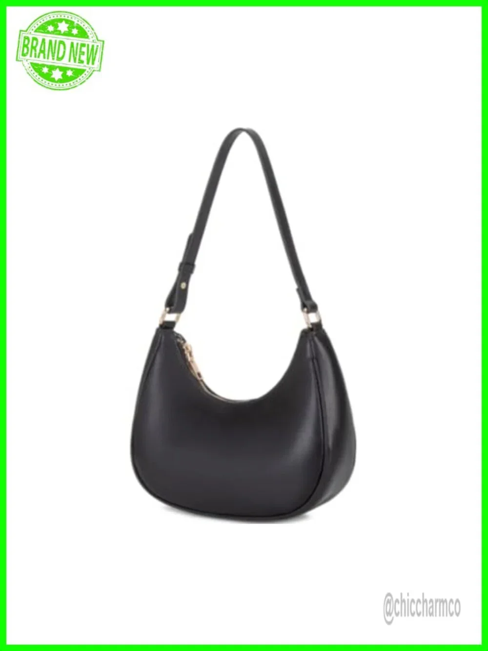 PU Leather Crescent Hobo Shoulder Bag Mini Clutch Purse Zipper Closure